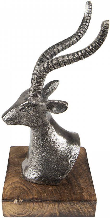 Clayre & Eef Beeld Hert 18 Cm Zilverkleurig Aluminium Woonaccessoires Beeld Decoratie Decoratieve Accessoires