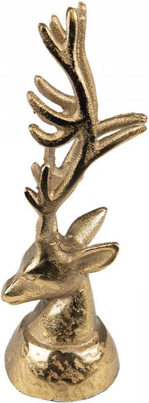 Clayre & Eef Beeld Rendier 20 Cm Goudkleurig Aluminium Kerstdecoratie Beeld Decoratie Decoratieve Accessoires