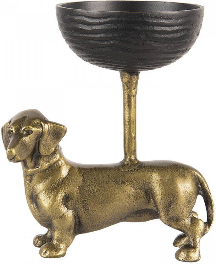 Clayre & Eef Bloempot Hond 28x20x20 Cm Goudkleurig Aluminium Bloempot Binnen Plantenpot Plant Pot Goudkleurig Bloempot
