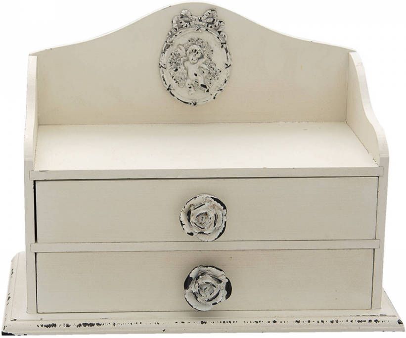 Clayre & Eef Brievenhouder 26x14x20 Cm Wit Mdf Kunststof Engel Postbakje Brievenstandaard Brievenbak Wit Postbakje