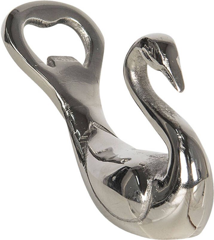 Clayre & Eef Flesopener 15 Cm Zilverkleurig Aluminium Zwaan Bieropener Flessenopener Zilverkleurig Bieropener