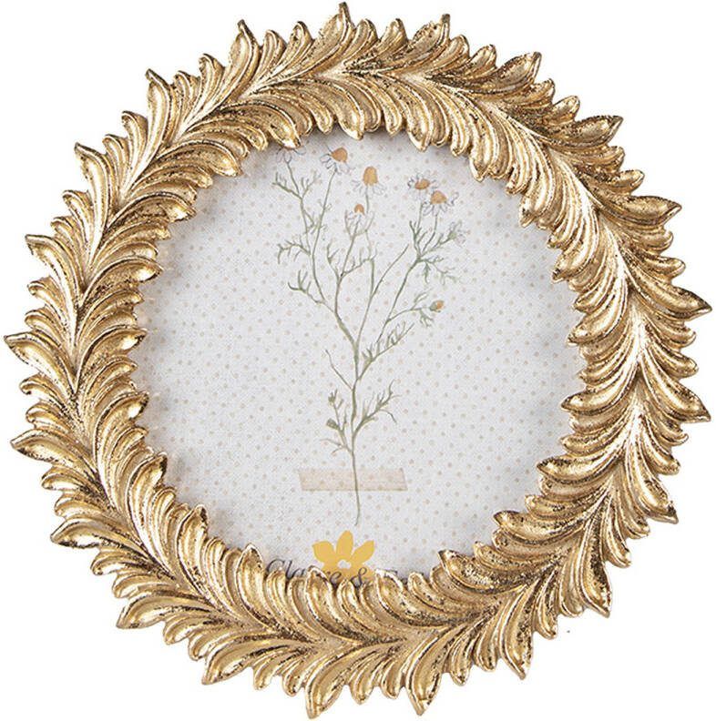 Clayre & Eef Fotolijst Ø 10 Cm Goudkleurig Kunststof Blaadjes Fotokader Wissellijst Foto Frame Goudkleurig Fotokader