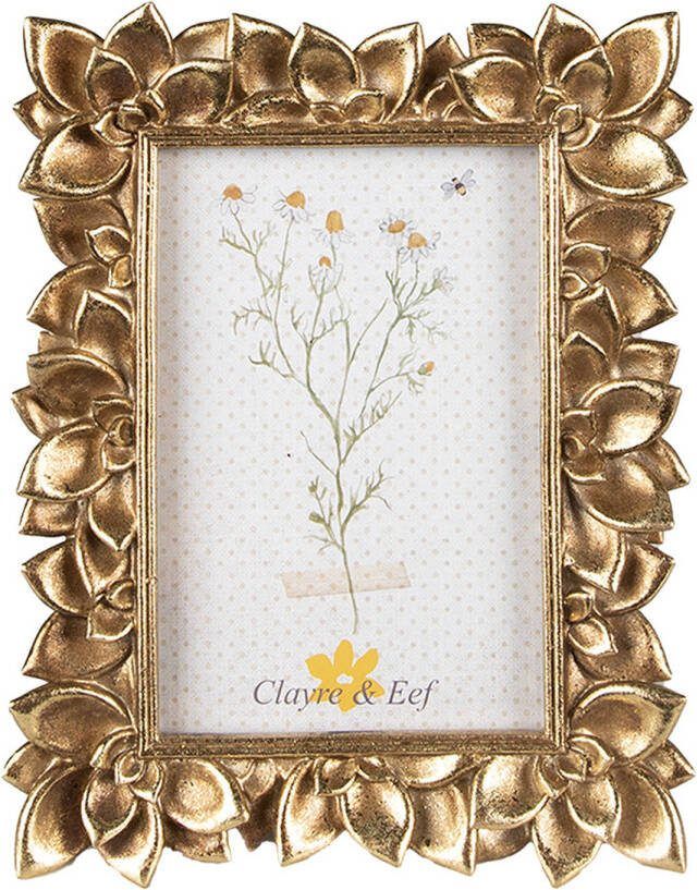 Clayre & Eef Fotolijst 10x15 Cm Goudkleurig Kunststof Bloemen Fotokader Wissellijst Foto Frame Goudkleurig Fotokader