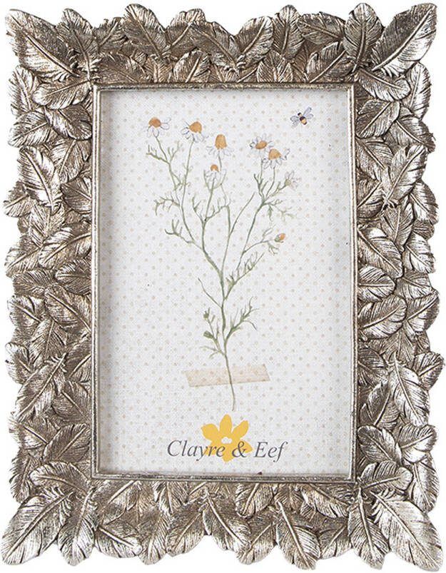 Clayre & Eef Fotolijst 10x15 Cm Zilverkleurig Kunststof Blaadjes Fotokader Wissellijst Foto Frame Zilverkleurig