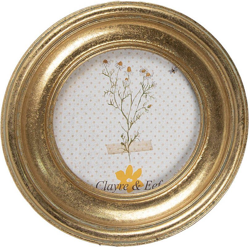Clayre & Eef Fotolijst Ø 13 Cm Goudkleurig Kunststof Glas Fotokader Wissellijst Foto Frame Goudkleurig Fotokader