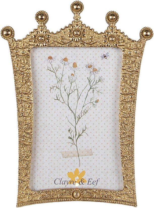 Clayre & Eef Fotolijst Kroon 10x15 Cm Goudkleurig Kunststof Fotokader Wissellijst Foto Frame Goudkleurig Fotokader