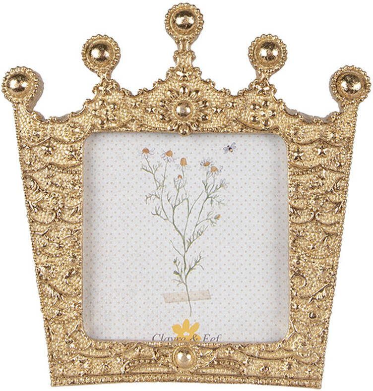 Clayre & Eef Fotolijst Kroon 7x7 Cm Goudkleurig Kunststof Fotokader Wissellijst Foto Frame Goudkleurig Fotokader
