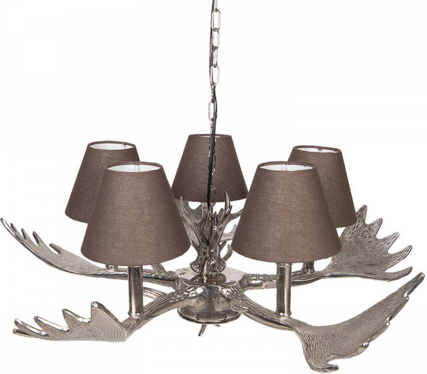Clayre & Eef Hanglamp Ø 64x29 Cm Zilverkleurig Aluminium Hanglamp Eettafel Hanglampen Eetkamer Zilverkleurig Hanglamp