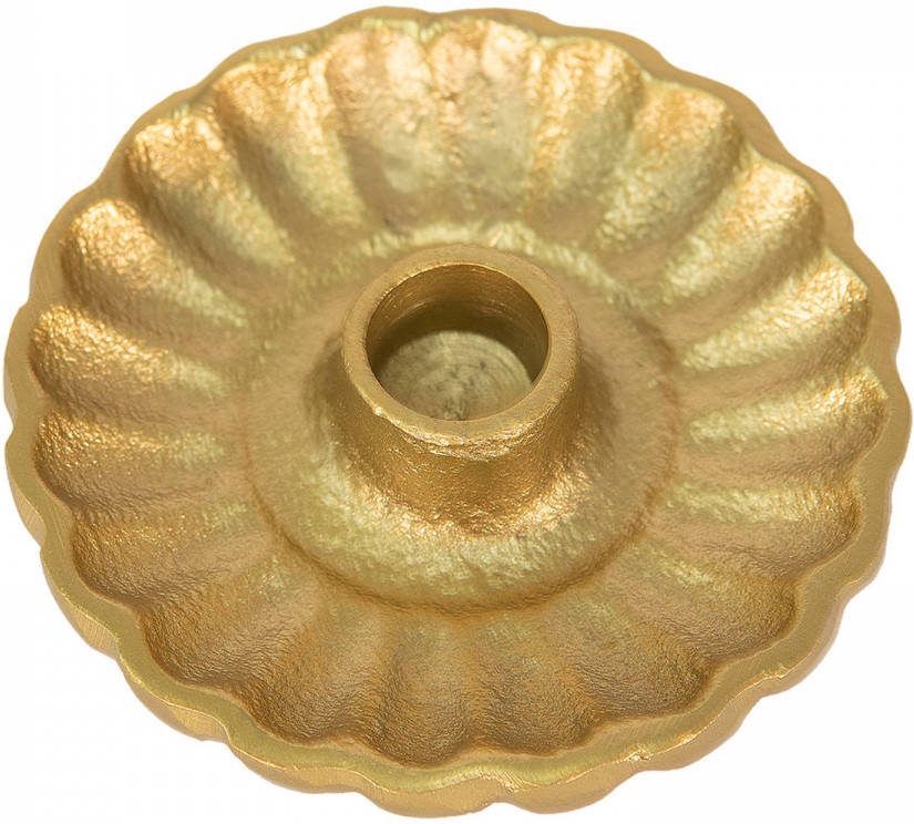 Clayre & Eef Kandelaar Ø 11x3 Cm Goudkleurig Aluminium Rond Kaarsenstandaard Kaarsenhouder Goudkleurig Kaarsenstandaard
