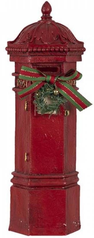Clayre & Eef Rode Decoratie Brievenbus Met Krans 10*9*29 Cm 6pr4747