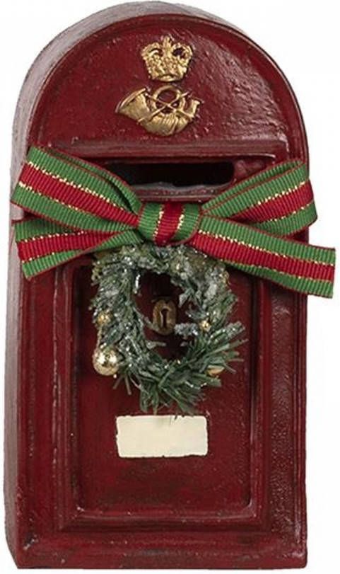 Clayre & Eef Rode Decoratie Brievenbus Met Krans 8*6*15 Cm 6pr4748