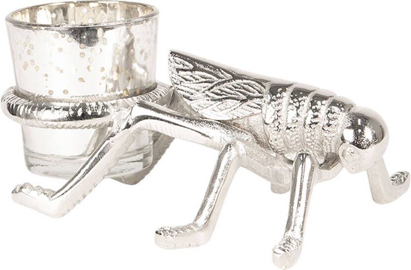 Clayre & Eef Theelichthouder Insect 17x11x6 Cm Zilverkleurig Aluminium Waxinelichthouder Windlichthouder Zilverkleurig