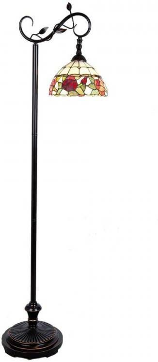 Clayre & Eef Vloerlamp Tiffany Compl. 40x27x152 Cm E27/60w Bruin, Wit, Zwart, Multi Colour Ijzer, Glas