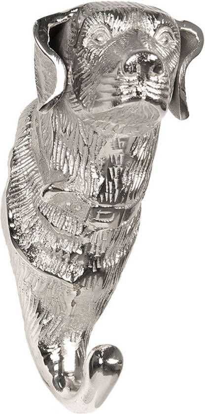 Clayre & Eef Wandhaak Hond 10*8*19 Cm Zilverkleurig Aluminium Kapstok Wandkapstok Jashaak Zilverkleurig Kapstok