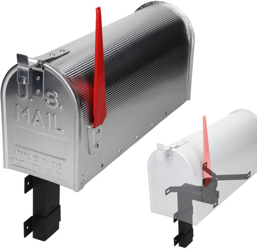 ML-Design Ml design Us Brievenbus Met Opsteekbare Vlag En Wandhouder, Zilver, Van Aluminium