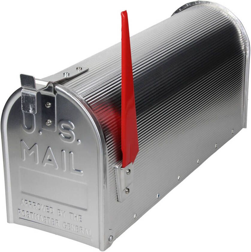 ML-Design Ml design Us Brievenbus Met Opsteekbare Vlag In Rood, Zilver, Gemaakt Van Aluminium