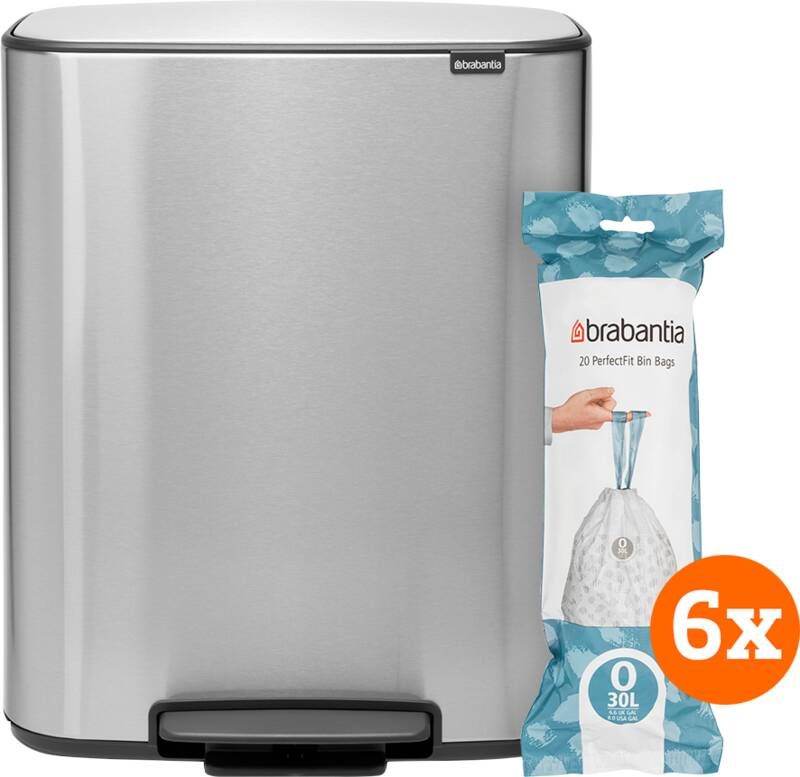 Brabantia Bo Pedal Bin 2 x 30 Liter Rvs Fingerprint Proof + Vuilniszakken(120 stuks )