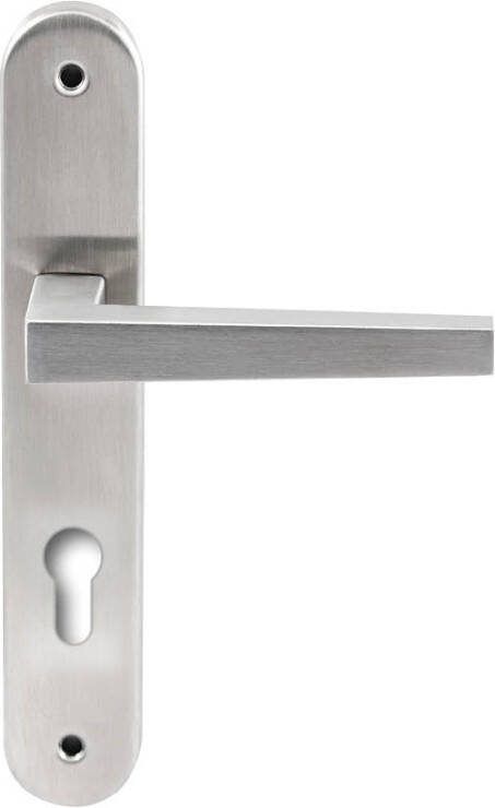 Hardbrass Deurkruk Seoul RVS op ovaal langschild profielcilinder 72mm