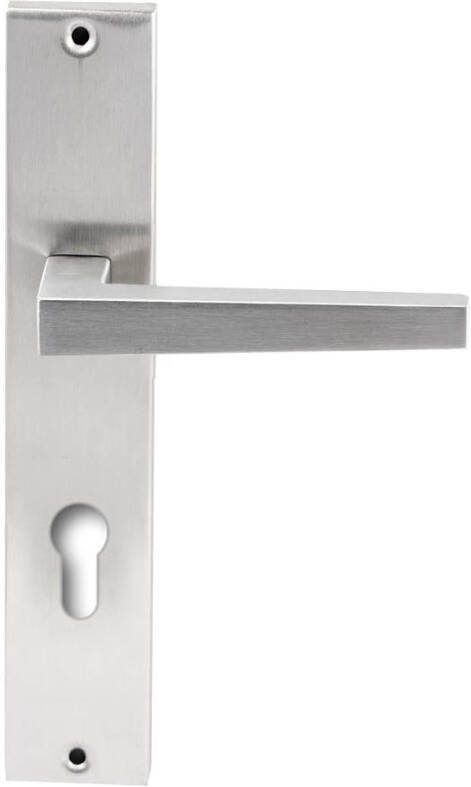 Hardbrass Deurkruk Seoul RVS op rechthoekig langschild profielcilinder 72mm