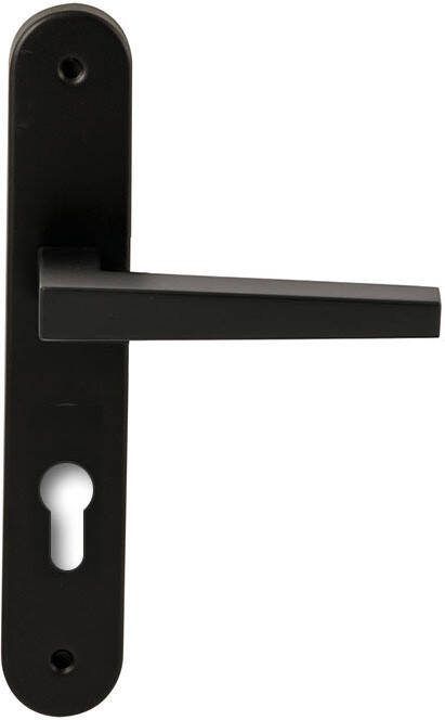 Hardbrass Deurkruk Seoul Zwart op ovaal langschild profielcilinder 72mm