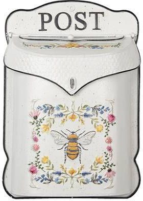 Clayre & Eef Brievenbus 27x8x39 cm Wit Geel Metaal Rechthoek Bij Post