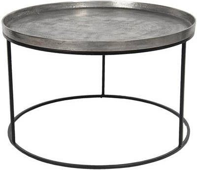 Clayre & Eef Salontafel Ø 80x48 Cm Zilverkleurig Aluminium Rond Bijzettafel Salon Tafel Koffietafel Zilverkleurig