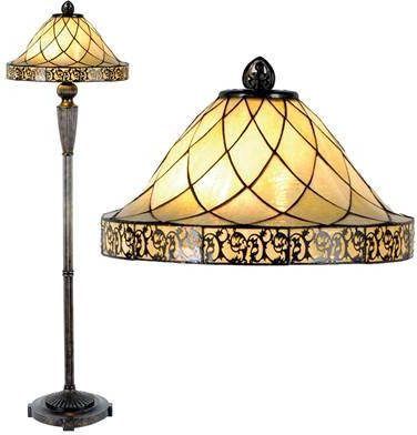 Clayre & Eef Tiffany Vloer Lamp Uit De Filigrain Serie Bruin, Zwart, Ivory Ijzer, Glas
