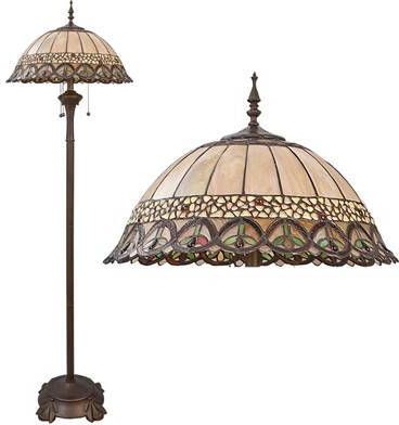Clayre & Eef Tiffany Vloerlamp Compleet Uit De Mountain Top Serie Bruin, Groen, Beige, Multi Colour Ijzer, Glas