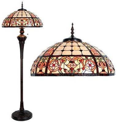 Clayre & Eef Tiffany Vloerlamp Uit De Odessa Serie Bruin, Wit, Rood, Blauw Ijzer, Glas
