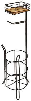 Clayre & Eef Wc Rol Houder 23x21x70 Cm Bruin Ijzer Hout Toiletrolhouder Toiletpapierhouder Toiletrol Houder Bruin