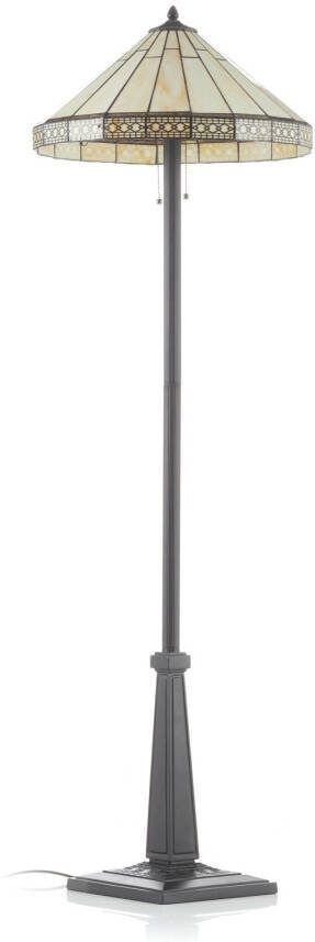 Clayre & Eef Vloerlamp Met Tiffanykap Parasol Compleet 164 X ø 50 Cm Bruin, Ivory Ijzer, Glas